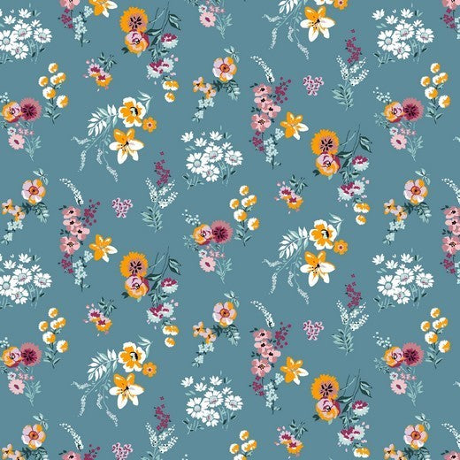 Katoen Poplin Print Flowers Blue Soys Kantjeboord
