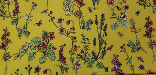 Badpakken Lycra Botanische Bloemen op Geel Soys Kantjeboord