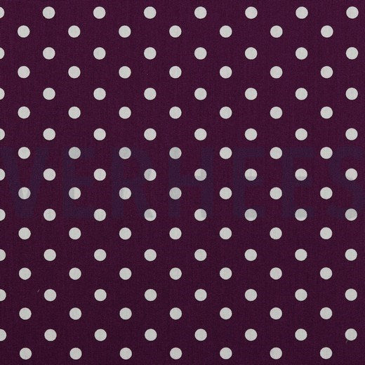 Katoen Poplin Print Dots Aubergine Soys Kantjeboord