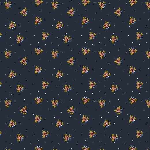 Katoen Poplin Print Flower Bouquet Navy Soys Kantjeboord