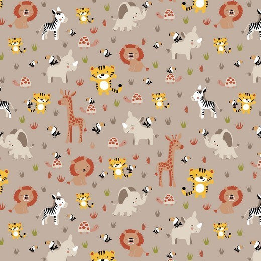 Katoen Poplin Print Jungle Taupe Soys Kantjeboord