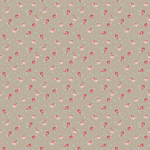 Katoen Poplin Print Roses Taupe Soys Kantjeboord