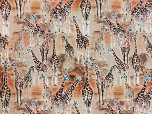 Katoenen Lycra Giraffen op Beige Soys Kantjeboord