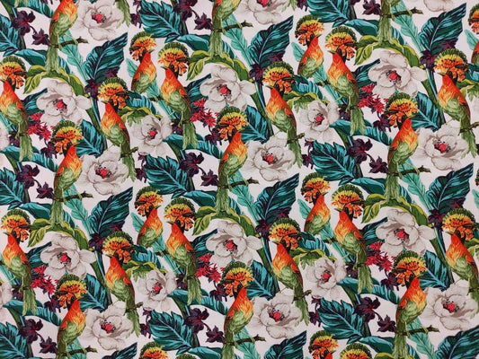Katoenen Lycra Jungle Vogels Soys Kantjeboord