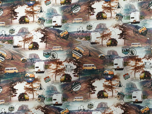 Katoenen Lycra Retro Reiscollage Soys Kantjeboord