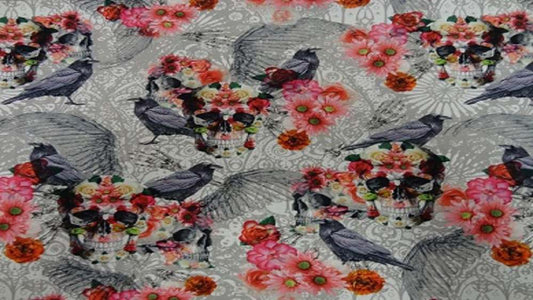 Katoenen Lycra Schedels met Bloemen Soys Kantjeboord