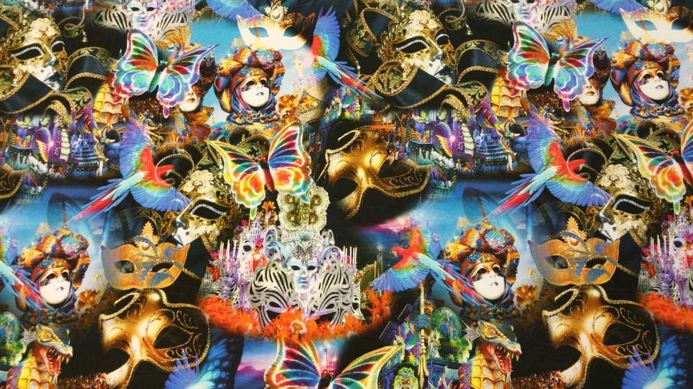 Katoenen Lycra Venetiaanse Maskers Soys Kantjeboord