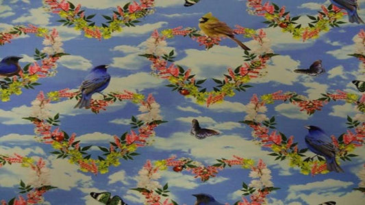 Katoenen Lycra Vogels met Bloemenslinger Soys Kantjeboord