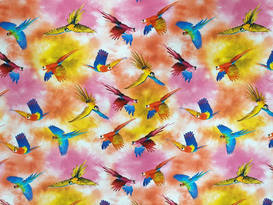 Katoenen Lycra Vogels op Pastel Soys Kantjeboord
